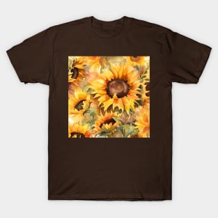 Sunflowers Blooming In Summertime Watercolor T-Shirt